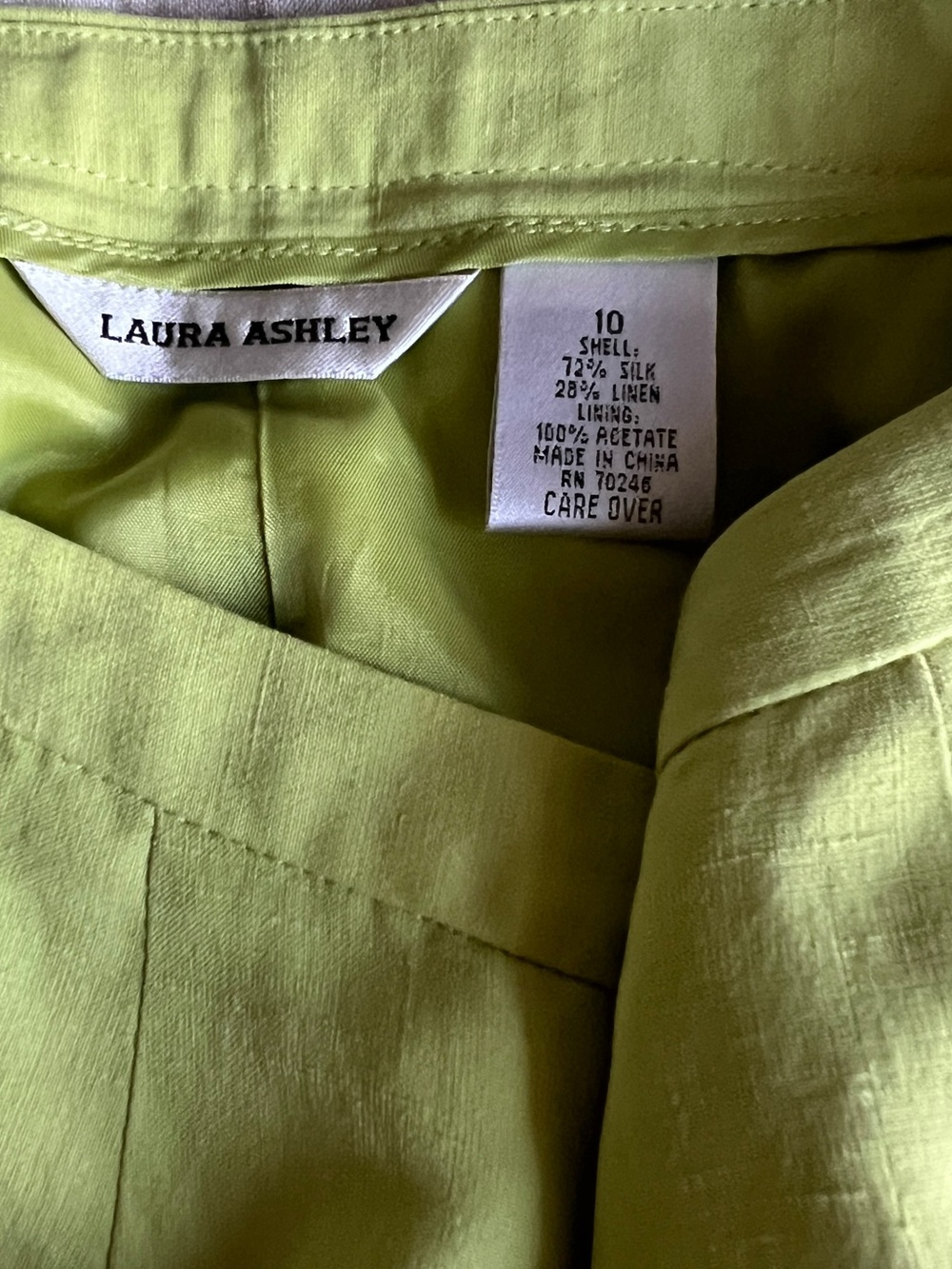 ๐ VINTAGE LAURA ASHLEY LIME GREEN SILK LINEN TROUSERS - Picture 5 of 7